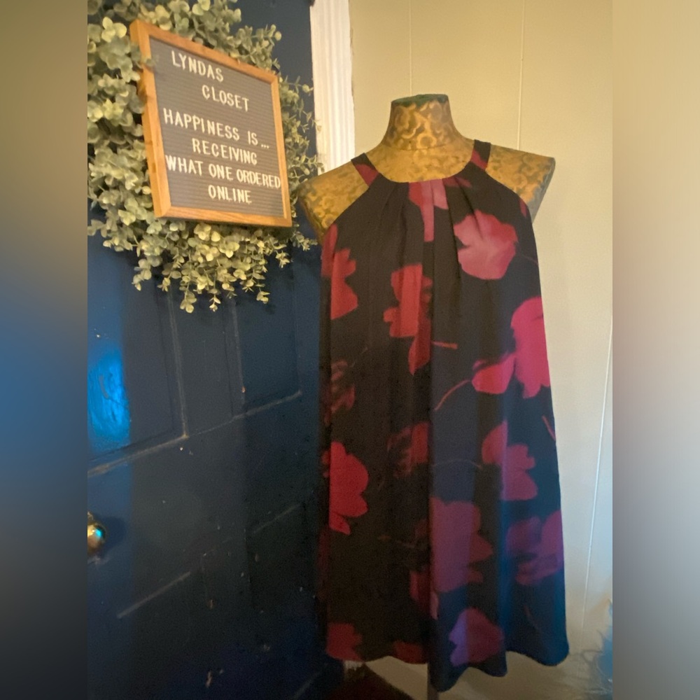 Bar III Dress Black with Wine Color Floral Print
